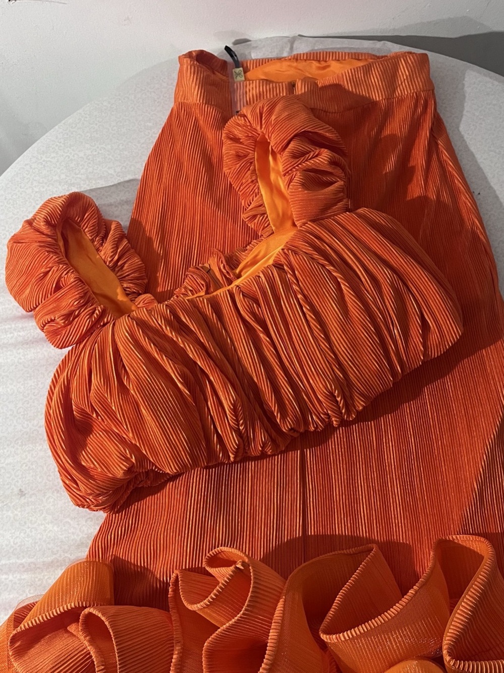 Rendoll Orange Pleated Ruffle Mini Two Piece Set - Picture 2 of 6